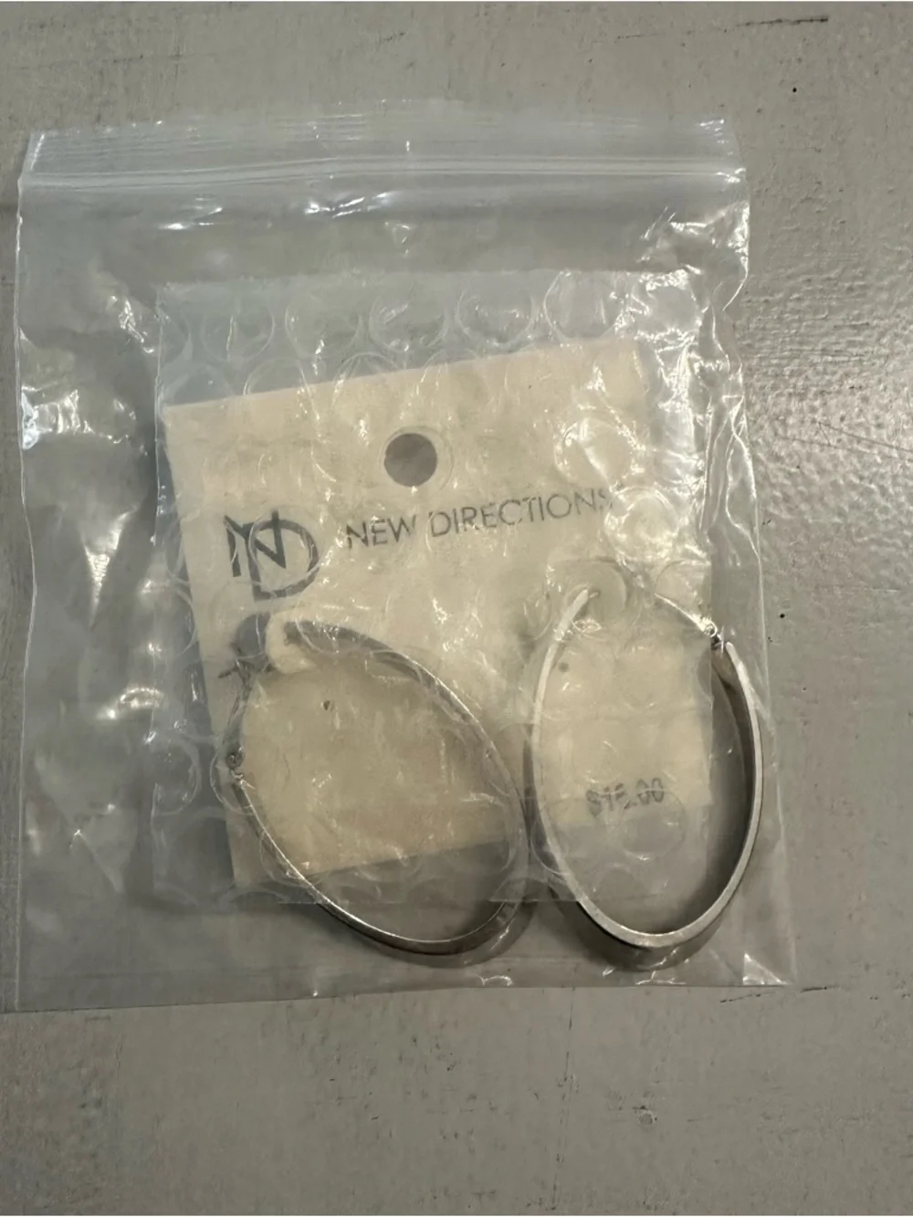 New Directions Women's Silver Elongated Oval Hoop Earrings with Post/Hinge NWT